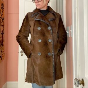 Derek Lam Brown Double-Breasted Women's Fur and Leather Car Coat sz 4
